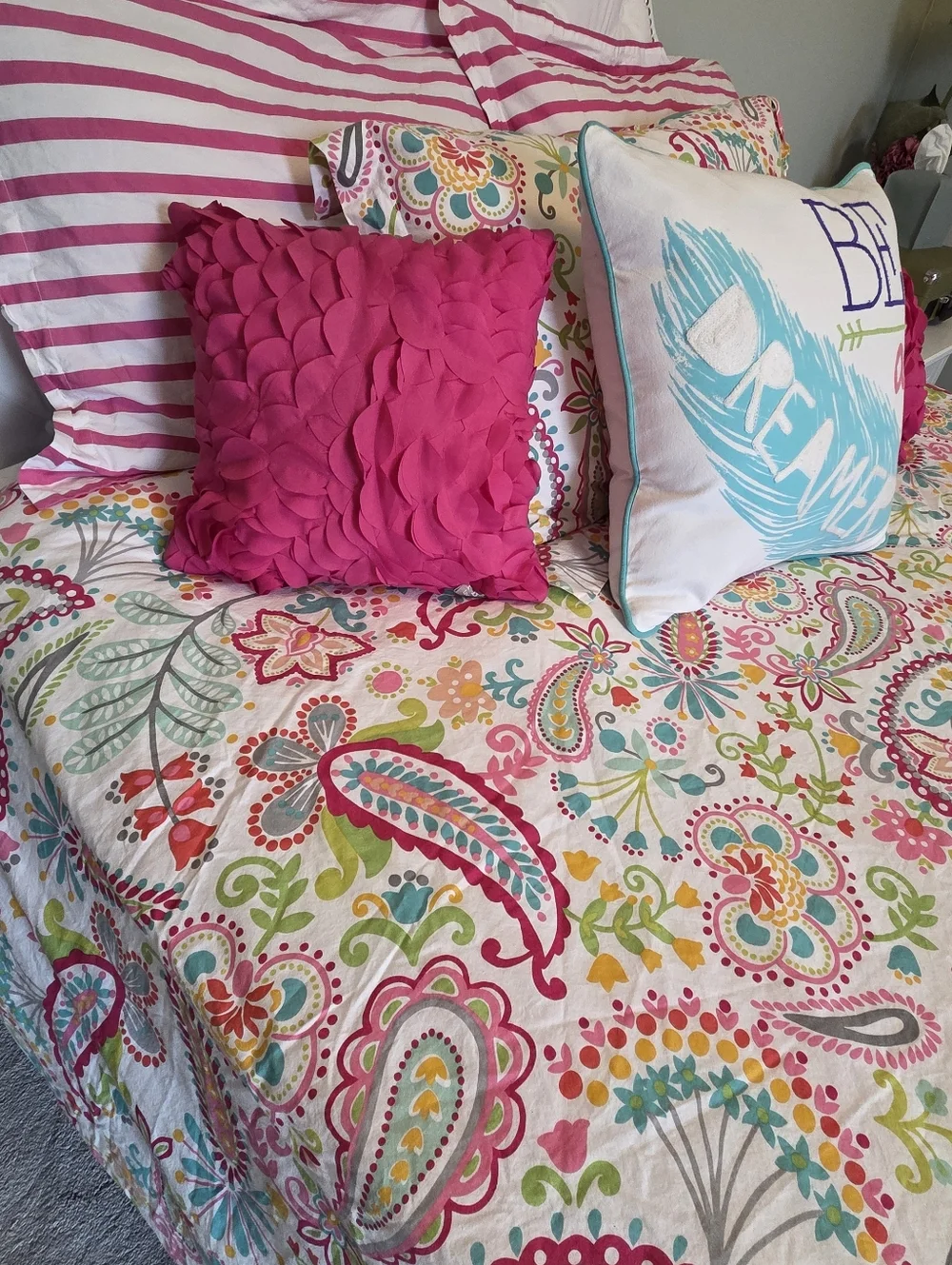 PB Teen Full / Queen Bedding Set in Swirly Paisley Pop Print, Like New!